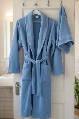 2'li Bornoz ve Havlu Takım Mavi - MAHİR HAVLU