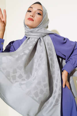 Asimetrik Desen Jakar Şal Gri - 63 