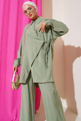 Asimetrik Kesim İp Bağlamalı İkili Takım Çağla Yeşili