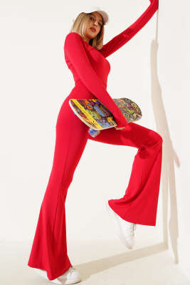 Askılı Scuba Tulum Kırmızı - Yeni Giyim