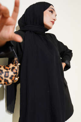 Aya Serisi İnce Pamuk Şal Siyah -2