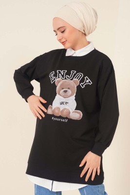 Ayıcık Baskılı Tunik Siyah