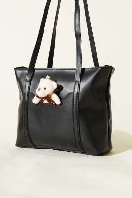 Ayıcık Detaylı Uzun Kulplu Kadın Çanta Siyah - ŞENTÜRK ÇANTA