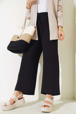 Ayrobin Beli Lastikli Pantolon Siyah 