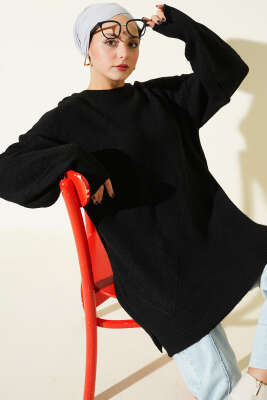 Baklava Kabartmalı Yumoş Triko Tunik Siyah - KILIÇ TRİKO