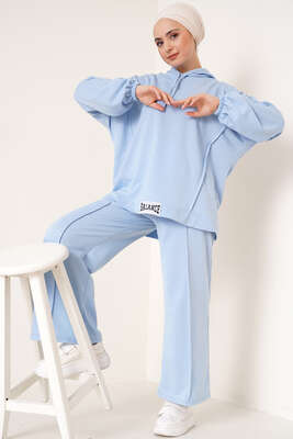 Balance Yazı Armalı Kapüşonlu Bebe Mavi İkili Takım