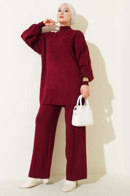 Balon Kol Basic Triko İkili Takım Bordo 