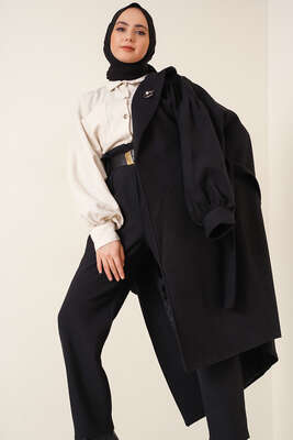 Balon Kol Kaşe Kaban Siyah