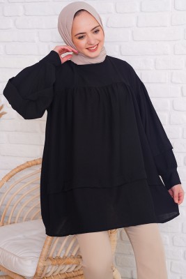 Balon Kol Salaş Model Siyah Tunik