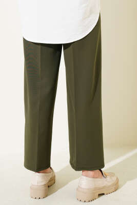 Bel Bağcıklı Rahat Bol Paça Haki Pantolon - Pantolon