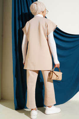 Bel Bağcıklı Scuba Yelekli İkili Takım Bej - İkili Takım