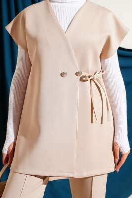 Bel Bağcıklı Scuba Yelekli İkili Takım Bej - İkili Takım