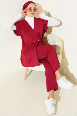 Bel Bağcıklı Scuba Yelekli İkili Takım Bordo 