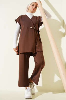 Bel Bağcıklı Scuba Yelekli İkili Takım Kahve 