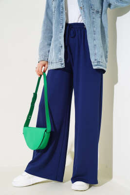 Bel İp Bağlamalı Bol Pantolon Lacivert