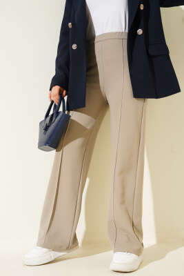 Bel Lastikli Çımalı Pantolon Bej 