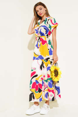 Bel Lastikli Kısa Kol Elbise Bej - PİYES COLLECTİON