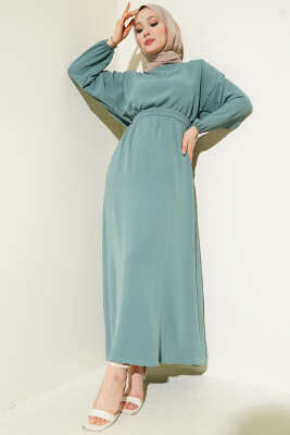 Bel Lastikli Kuşaklı Ayrobin Elbise Çağla Yeşili - Elbise