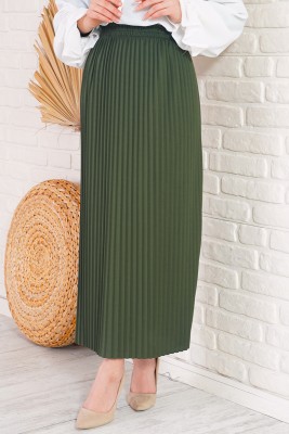 Bel Lastikli Piliseli Haki Etek