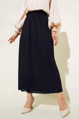 Bel Lastikli Piliseli Siyah Etek