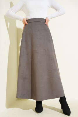 Bel Lastikli Süet Etek Füme