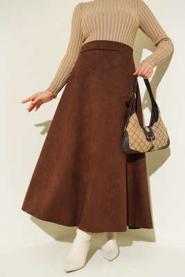 Bel Lastikli Süet Etek Kahve