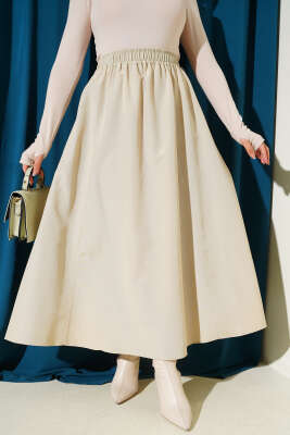 Bel Lastikli Terikoton Etek Kum Bej