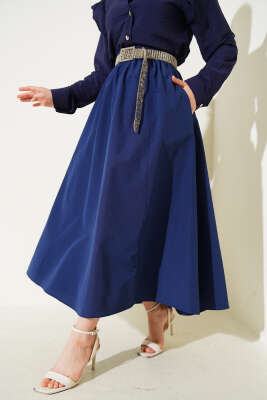 Bel Lastikli Terikoton Etek Lacivert