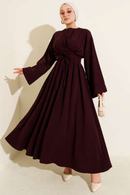 Bel Pensli İp Kuşaklı Elbise Bordo
