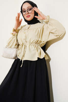 Bel Tünelli Büzgülü Kısa Gömlek Çağla Yeşili 