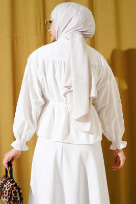 Bel Tünelli Büzgülü Kısa Gömlek Ekru - Gömlek