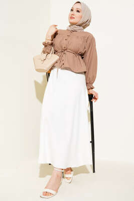 Bel Tünelli Büzgülü Kısa Gömlek Kahve - Gömlek