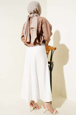 Bel Tünelli Büzgülü Kısa Gömlek Kahve - Gömlek