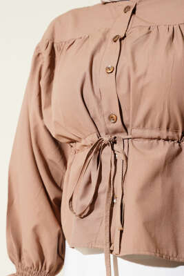 Bel Tünelli Büzgülü Kısa Gömlek Kahve - Gömlek