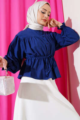 Bel Tünelli Büzgülü Kısa Gömlek Lacivert 