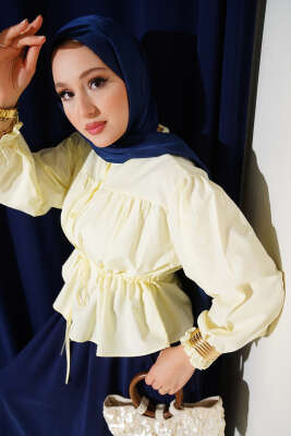 Bel Tünelli Büzgülü Kısa Gömlek Sarı 