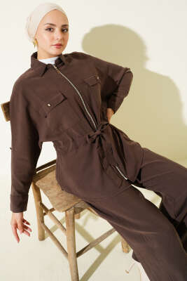 Bel Tünelli Çift Cepli İkili Takım Kahve - FEVERAN