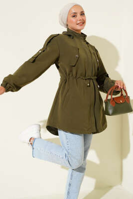 Bel Tünelli Kapüşonlu Trençkot Haki - BERAT TEKSTİL