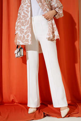 Beli Düğmeli Fermuarlı Çımalı Pantolon Beyaz - Yılın Fırsatı