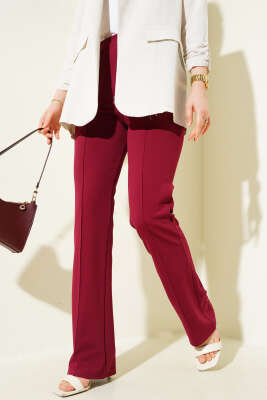 Beli Düğmeli Fermuarlı Çımalı Pantolon Bordo 