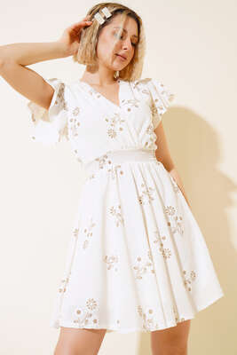 Beli Gipeli Elbise Ekru - Yeni Giyim