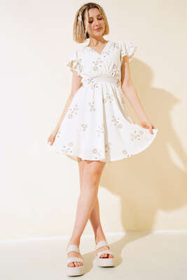 Beli Gipeli Elbise Ekru - Yeni Giyim