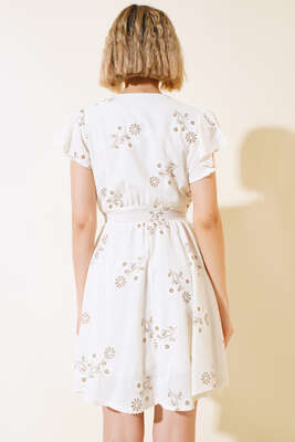 Beli Gipeli Elbise Ekru - Yeni Giyim