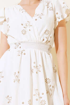 Beli Gipeli Elbise Ekru - Yeni Giyim