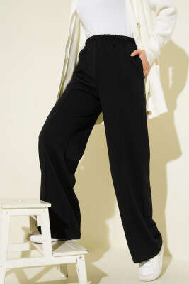 Beli Lastik Detaylı Çımalı Pantolon Siyah