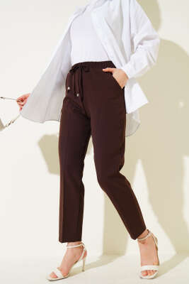 Beli Lastikli Dar Paça Pantolon Acı Kahve 