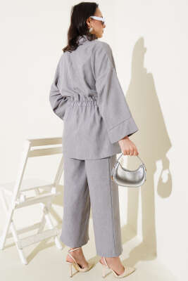 Beli Lastikli Göğüs Cepli İkili Takım Gri - İkili Takım