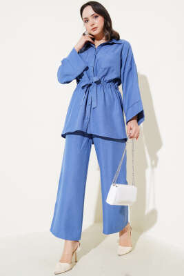 Beli Lastikli Göğüs Cepli İkili Takım İndigo 