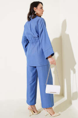 Beli Lastikli Göğüs Cepli İkili Takım İndigo - İkili Takım