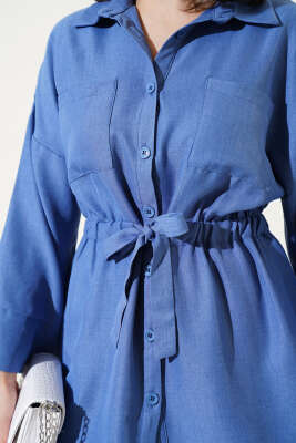 Beli Lastikli Göğüs Cepli İkili Takım İndigo - İkili Takım